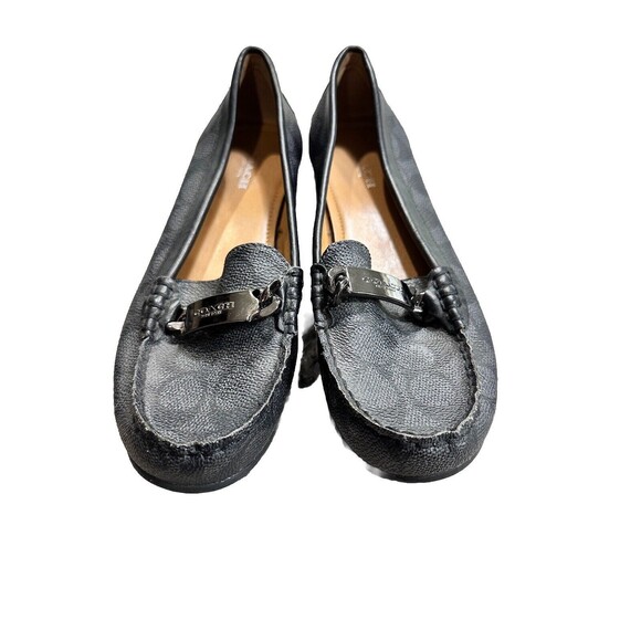 Coach Olive Loafers Black Gray Logo Metal Accent Round Toe Flat Womens Size 7.5B - Picture 2 of 9